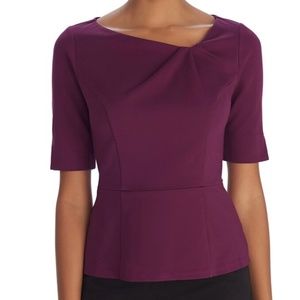 WHBM Ponte Asymmetrical Pleat Bodice Purple Top